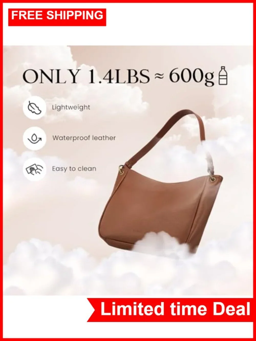 Genuine Leather Hobo Crossbody Bag with 2 Detachable Straps Soft Vintage Purse